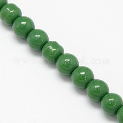 Opaque Solid Color Crystal Glass Round Beads Strands, Dark Green, 6mm, Hole: 1mm, about 69pcs/strand, 16.1inch
