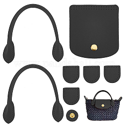 Conjuntos de accesorios de tejer monedero de cuero pu, incluyendo coser en las asas de las bolsas, cubiertas de bolsas con botones a presión, negro, 23~302x13~89x2~6mm, 8 PC / sistema