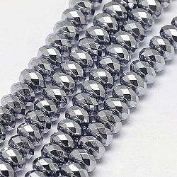 Chapelets de perles en hématite synthétique sans magnétiques, facette, rondelle, Grade a, platinée, 8x4mm, Trou: 1.2mm, Environ 83 pcs/chapelet, 16 pouce
