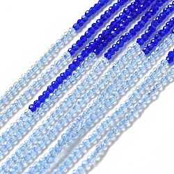 2 Colors Transparent Glass Beads Strands, Segmented Multi-color Beads, Faceted, Round, Blue, 2mm, Hole: 0.5~0.6mm, about 184~211pcs/strand, 15.28~15.75 inch(38.8~40cm)