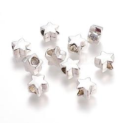 Tibetan Style European Beads, Star, Lead Free and Cadmium Free and Nickel Free, Antique Silver, 11x10x7mm, Hole: 4.5mm.