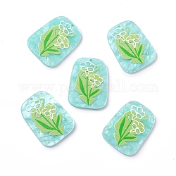 Acrylic Pendants, with Flower, Trapezoid, Sky Blue, 39.5x29x2.5mm, Hole: 1.6mm
