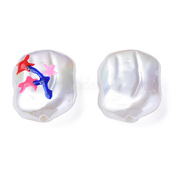 Perles d'imitation perles en plastique ABS, avec l'émail, ovale avec des fleurs, colorées, 21x15x7mm, Trou: 1.2mm