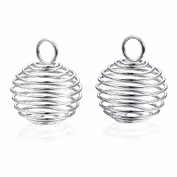 Pendentifs en fil de fer, pendentifs de cage de perle en spirale, ronde, platine, 28~30x24~25mm, Trou: 6mm