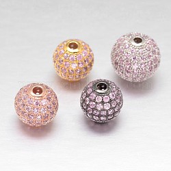 Cz Messing Micro Pave Zirkonia runde Perlen, Mischfarbe, 10 mm, Bohrung: 2 mm