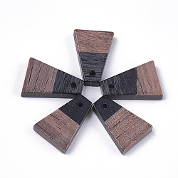 Pendenti in resina e legno, trapezoidale, nero, 18x12.5x3~4mm, Foro: 2 mm