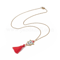 Halskette mit geflochtenem Glassamenpfeil und Quastenanhänger, golden 304 edelstahlschmuck für damen, rot, 17.64 Zoll (44.8 cm)