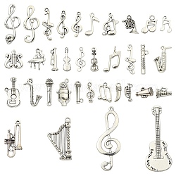 35 pz 35 ciondoli in lega di stile tibetano, piombo & cadimo libero, fascino strumento musicale/nota, argento antico, 15~61.5x6~20x1~9mm, Foro: 1~3 mm, 1pc / style