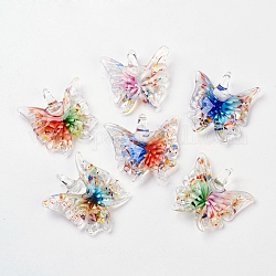 Main verre de Murano pendentifs papillon, couleur mixte, 38~45x44~50x8~12mm, Trou: 5~11mm, 12 pcs / boîte