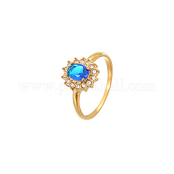 Овальное кольцо на палец с кубическим цирконием, золотое кольцо на палец из нержавеющей стали, синие, размер США 7 (17.3 мм)