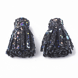 Tassels Pendant Decorations, with Paillette Power, Black, 28~31x11~12.5mm
