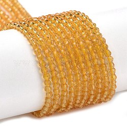 Chapelets de perles en verre transparente  , ronde à facettes, verge d'or, 2x2mm, Trou: 0.6mm, Environ 184 pcs/chapelet, 14.49'' (36.8 cm)