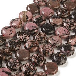 Natural Rhodonite Beads Strands, Flat Round, 14.6~15.5x6~6.5mm, Hole: 0.8mm, about 27pcs/strand, 15.59''~15.87''(39.6~40.3cm)