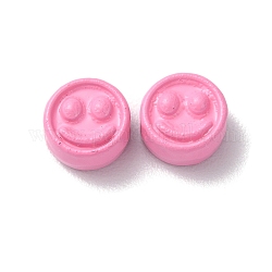 Pulverizar abalorios de la aleación pintadas, plano y redondo con la cara sonriente, rosa, 7.5x4mm, agujero: 2 mm