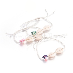 Braccialetti di perline intrecciati con cordino di cotone cerato cinese, con perline fatte a mano in polimero plumeria e perle di conchiglia, colore misto, 1 pollice (2.4 cm) ~ 4 pollici (10.2 cm)
