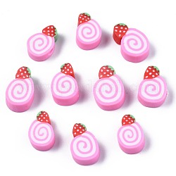 Manuell Polymer Ton Perlen, Kuchen mit Erdbeeren, Perle rosa, 10~13x7~10x4 mm, Bohrung: 1.6 mm