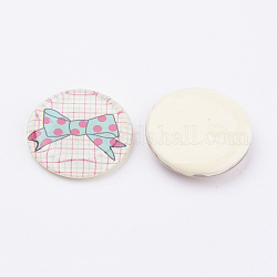 Tempered Glass Cabochons, Half Round/Dome, Bowknot Pattern, Colorful, Size: about 33mm in diameter, 7mm thick