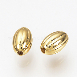 Perlas de latón corrugado, real 18k chapado en oro, oval, 5x3mm, agujero: 0.5 mm