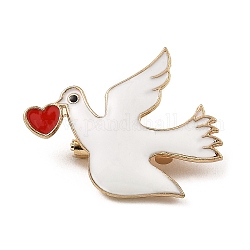 Броши с эмалью из сплава «птица и любовь» в форме сердца, ювелирные изделия из латуни для женщин, белые, 24x29x7 мм