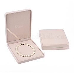 Boîtes de colliers en velours rectangle, coffrets cadeaux de bijoux, tan, 23.8x19x4.1 cm