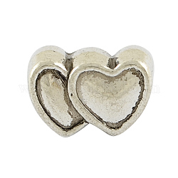 Tibétain coeur en alliage à coeur supports d'émail de perles européennes, Perles avec un grand trou   , sans plomb, argent antique, 13x17x9.5mm, Trou: 5mm, environ 385 pcs/1000 g