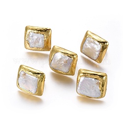 Bagues réglables en perle, avec les accessoires en laiton, rectangle, or, taille 6, 16mm