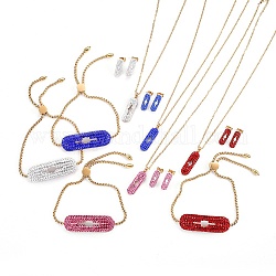 304 Stainless Steel Jewelry Sets, Pendant Necklaces, Slider Bracelets and Stud Earrings, with Polymer Clay Rhinestone, Golden, Mixed Color, 17.5~17.7 inch(44.5~45cm), 11-3/8 inch(29cm), 18x6x3mm, Pin: 0.7mm