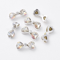 Alloy Cabochons, Nail Art Decoration Accessories, with Glass Rhinestones, Platinum, Bowknot, Crystal AB, 15x6mm