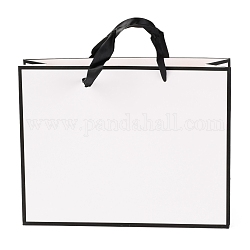 Sacs en papier rectangle, avec poignées, pour sacs-cadeaux et sacs à provisions, blanc, 21x27x0.6 cm