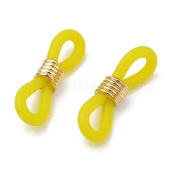 Eyeglass Holders, Glasses Rubber Loop Ends, with Brass Findings, Golden, Yellow, 20x7mm