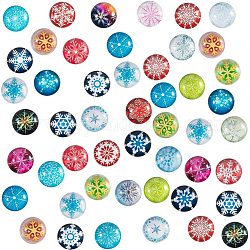 Cabochons en verre à dos plat pour projets de bricolage, dôme / demi-rond, le thème de Noël, motif flocon de neige, couleur mixte, 12x4mm, 140pc / boîte