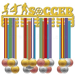 Cadre porte-médailles en fer, support de cintre d'affichage de médailles, avec des vis, rectangle avec football, verge d'or noir, 133x400mm