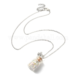 Collar con colgante de aleación de abeja, collar de botella de deseos con chips de vidrio, plata antigua, 17.91 pulgada (45.5 cm)