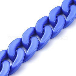 Cadenas de bordillo de acrílico opaco hecho a mano, cadena torcida, oval, para la fabricación de la joya, azul, link: 30x21x6 mm, 39.37 pulgada (1 m) / hebra