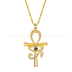 Ankh Cross with Eye of Horus Rhinestone Pendant Necklace, Alloy Jewelry for Men Women, Golden, 17.72~18.90 inch(45~48cm)