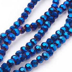 Chapelets de perles en verre électroplaqué, facetté (32 facettes), ronde, bleu plaqué, 4mm, Trou: 0.5mm, Environ 100 pcs/chapelet, 14.2 pouce
