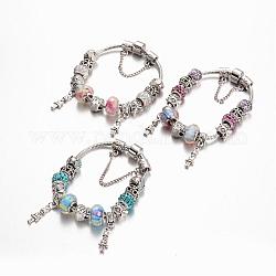 Lega strass perline braccialetti europei, con perle di vetro e catena in ottone, colore misto, 190mm