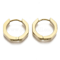 304 pendientes de aro de acero inoxidable huggie, anillo, real 18k chapado en oro, 16x17x3mm, pin: 0.8 mm