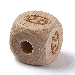 Natural Wood Constellation Beads, Cube, Cancer, 12x12x12mm, Hole: 4mm