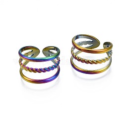 304 anello per polsino avvolgente a tripla linea in acciaio inossidabile, anello aperto da donna color arcobaleno, misura degli stati uniti 8 3/4 (18.7mm)