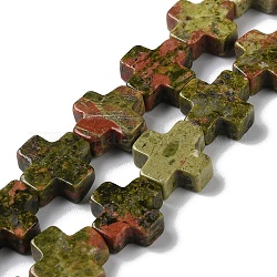 Chapelets de perles en unakite naturelle, croix, 13x12.5x4mm, Trou: 1mm, Environ 18 pcs/chapelet, 9.21'' (23.4 cm)