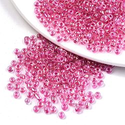 8/0 Glass Seed Beads, Inside Colours, Round Hole, Round, Transparent Colours Rainbow, Camellia, 8/0, 3~4x2~3mm, Hole: 0.8mm, about 3333pcs/100g