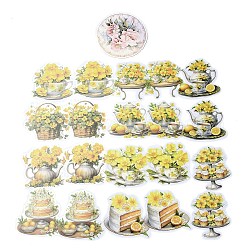 20 Uds. Taza de té de flores románticas y maceta pegatinas decorativas autoadhesivas de pvc impermeables, para diy scrapbooking, amarillo, 75~80x68~80x0.2mm