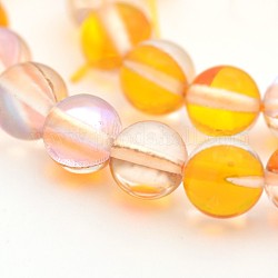 Chapelets de perles rondes en pierre de lune synthétique, perles holographiques, teinte, or, 6mm, Trou: 1mm, Environ 60~62 pcs/chapelet, 14~15 pouce