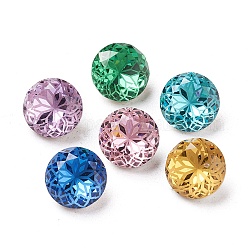 K9 Glass Rhinestone Pointed Back Cabochons, Back Plated, Faceted, Flat Round, Flower Pattern, Mixed Color, 10x6mm