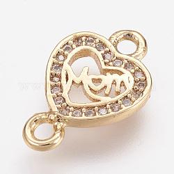 Brass Micro Pave Cubic Zirconia Links, Heart, Golden, 14x10x1.5mm, Hole: 1.5mm