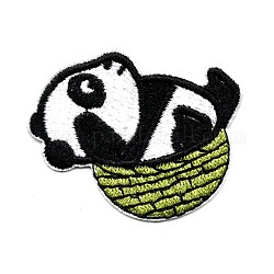 Computergesteuerte Stickerei Stoff zum Aufbügeln / Aufnähen von Patches, Kostüm-Zubehör, Applikationen, Panda, olivgrün, 42x51 mm