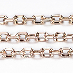 Ion Plating(IP) 304 Stainless Steel Cable Chains, Diamond Cut Chains, Soldered, Faceted, with Spool, Oval, Rose Gold, 2.5x1.7~1.8x0.5mm, about 65.61 Feet(20m)/roll