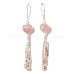Décorations pendantes en quartz rose rose, avec perles de nacre acrylique, cœur, 31~32 cm