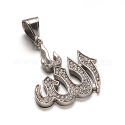 Allah 304 pendentifs en strass en acier inoxydable, pendentifs arabes, couleur inoxydable, 38x32x3mm, Trou: 10x7mm